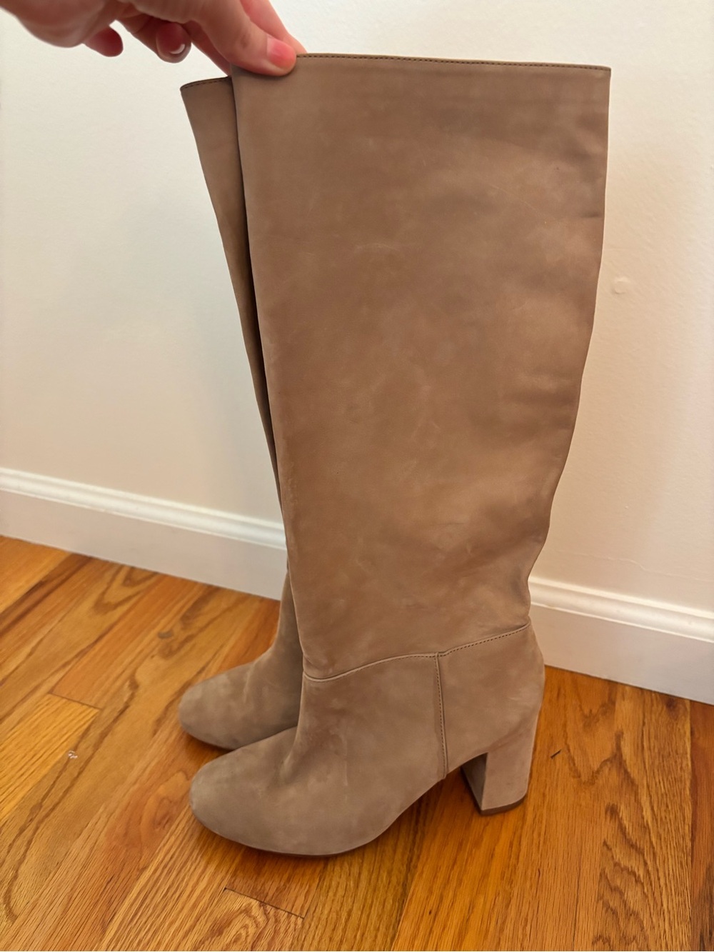 Schutz Taupe Knee-High Suede Block Heel Boots - Women